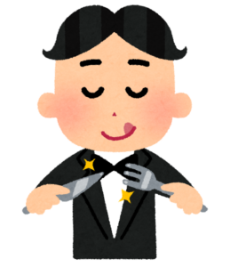 舌なめずりをするグルメな男性のイラスト