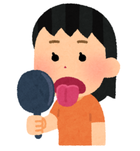 鏡で舌をチェックする女性のイラスト