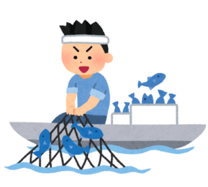 網を引く漁師のイラスト