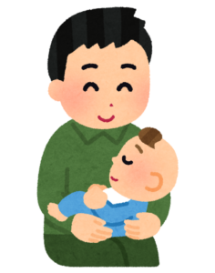 赤ちゃんを抱っこする父親のイラスト