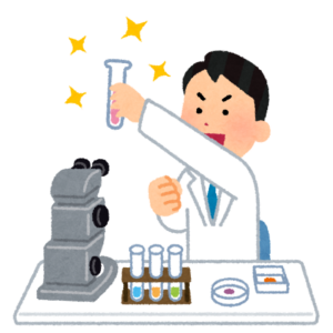 実験室で試験管を掲げる研究者のイラスト