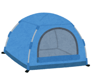 青いドーム型のテントのイラスト