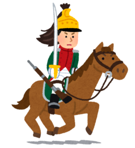 サーベルを掲げて馬に乗る竜騎兵のイラスト