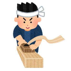 かんなで角材を削っている職人のイラスト
