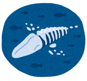 深海の底に沈んだクジラの骨のイラスト