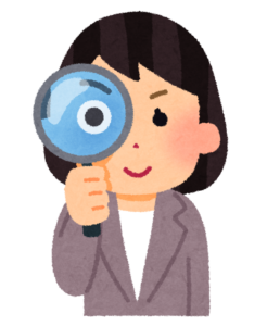 虫眼鏡を目に当ててのぞき込む女性のイラスト