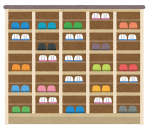 上履きが並んだ学校の下駄箱のイラスト