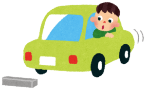 後ろを見ながら車をバックさせる人のイラスト