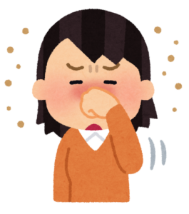 花粉で鼻をこすっている女性のイラスト
