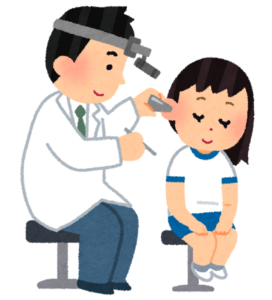 耳鼻科で診察を受けている子どものイラスト