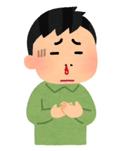 鼻血を出して困っている男性のイラスト