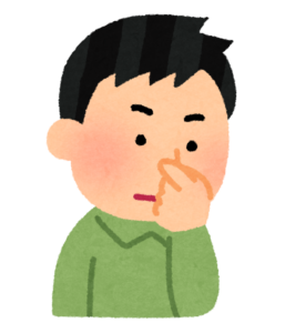 鼻をつまんで鼻血を止めている男性のイラスト