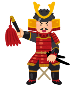采配を振る戦国武将のイラスト