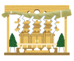 注連縄と榊が飾られた神棚のイラスト