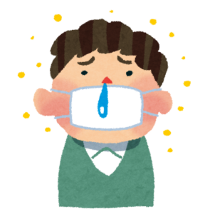 マスクをしても鼻水が出ている男性のイラスト