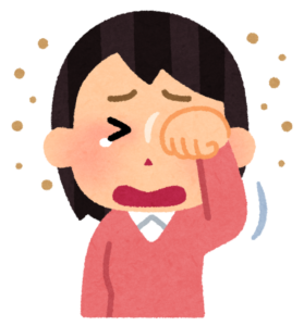 目をこすっている女性のイラスト