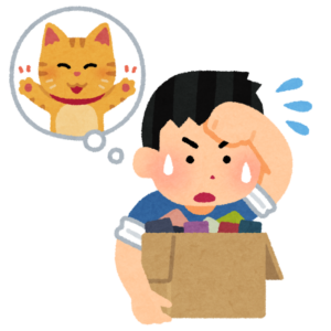 猫の手を思い浮かべながら忙しく働く人のイラスト