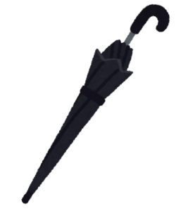 たたんでバンドを留めた黒い長傘のイラスト