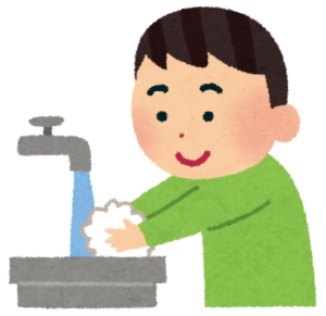 石けんで手を洗う男の子のイラスト