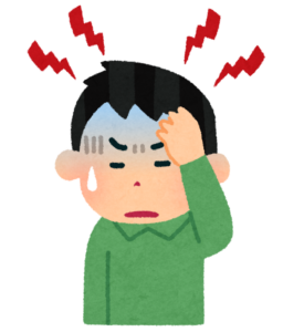 頭を押さえて頭痛に苦しむ男性のイラスト