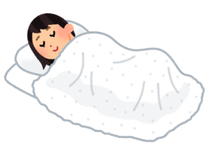布団をかけて眠る女性のイラスト