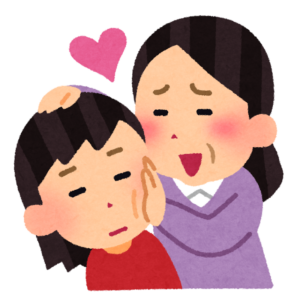 娘の頭をなでて甘やかす母親のイラスト