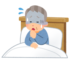 ベッドで病気に伏せるおじいさんのイラスト