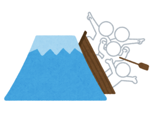 山の上に乗り上げてしまった船のイラスト