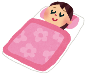 布団でぐっすり眠る女性のイラスト