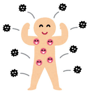 体に近づくウイルスがはね返されている免疫のイラスト