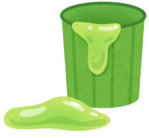 容器からあふれて垂れるスライムのイラスト