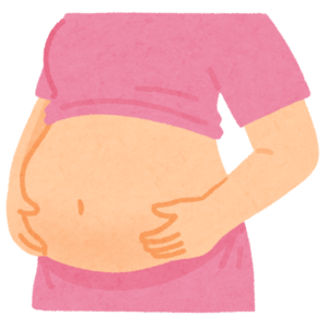 大きくなったおなかに手を当てる妊婦のイラスト
