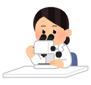 顕微鏡をのぞく白衣の研究者のイラスト