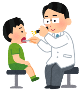 医師が男の子ののどを診察しているイラスト