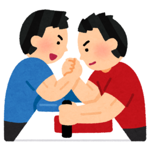 腕相撲をする二人の男性のイラスト