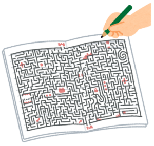鉛筆で迷路を解いているイラスト