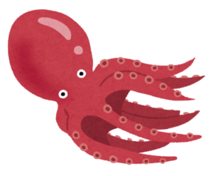 腕をなびかせて泳ぐタコのイラスト