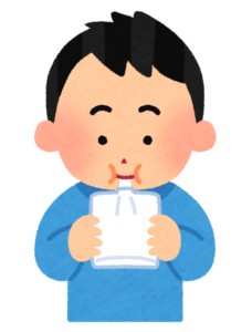 検査用の袋に息を吹き込む子どものイラスト