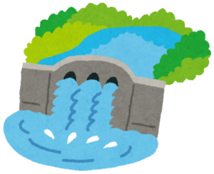 水を放流するダムのイラスト