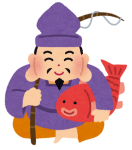 鯛を抱えた恵比寿様のイラスト