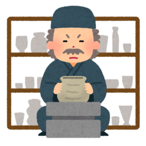 ろくろで壺を作る陶芸家のイラスト