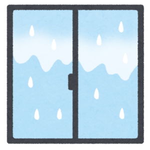 結露で水滴がついた窓ガラスのイラスト