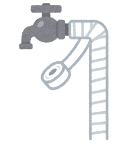保温テープを巻いた屋外の水道管と蛇口のイラスト
