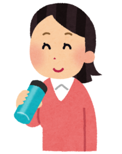 水筒で飲み物を飲む女性のイラスト