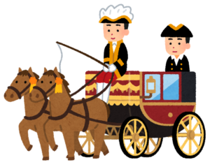 二頭の馬が引く乗合馬車のイラスト