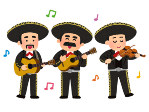 ギターとバイオリンを演奏するマリアチ楽団のイラスト