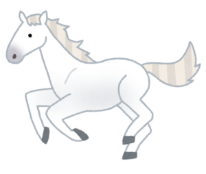 白い毛並みの馬が駆けているイラスト