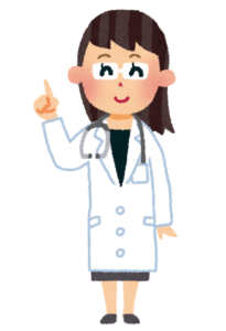 指を立てて説明する白衣の女性医師のイラスト