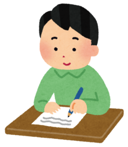 左手で字を書いている男性のイラスト