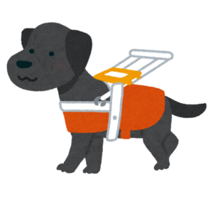 ハーネスを着けた黒い盲導犬のイラスト